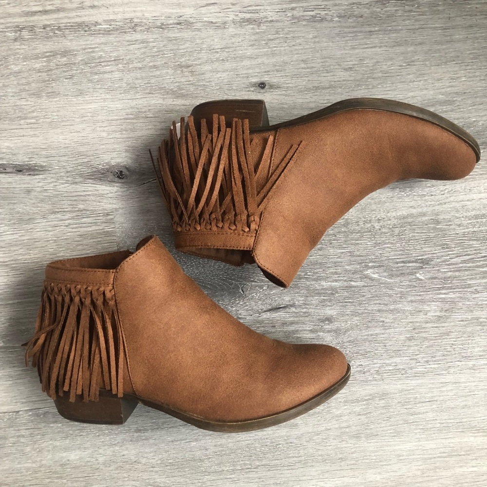 Brown fringe booties